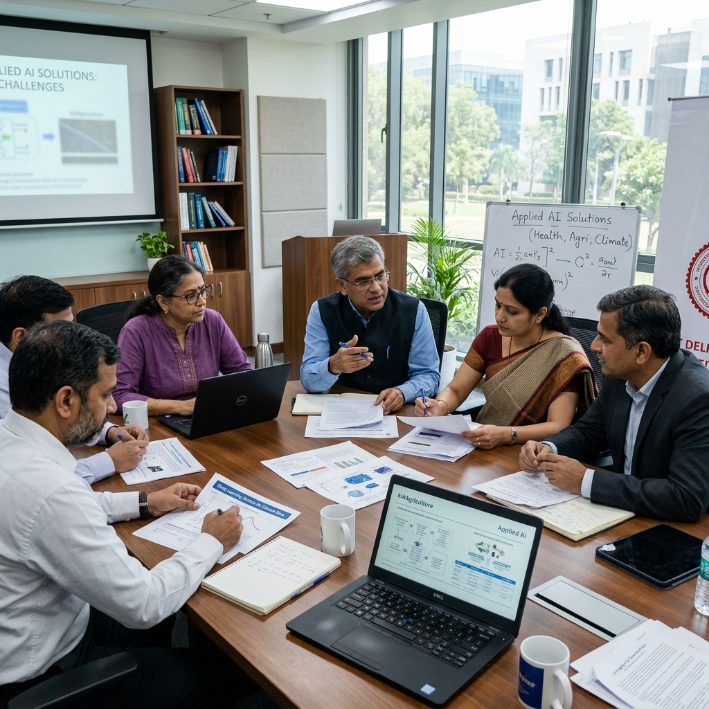 Indian academic researchers and executive scholars discussing applied AI solutions